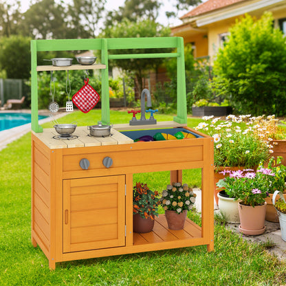 Outdoor Play Kitchen with Realistic Stoves and Cookware Accessories-Orange
