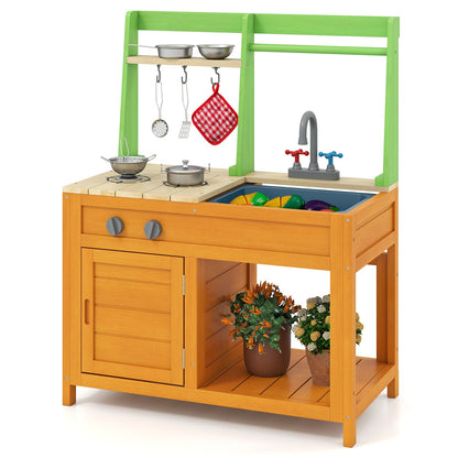 Outdoor Play Kitchen with Realistic Stoves and Cookware Accessories-Orange