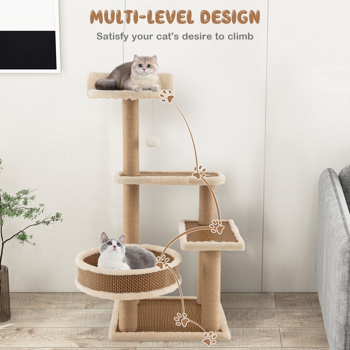 90 cm Multi-Level Cat Tree Tower Cat Tree with Scratching Posts