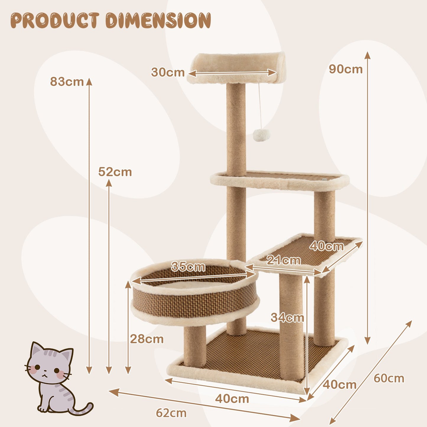90 cm Multi-Level Cat Tree Tower Cat Tree with Scratching Posts