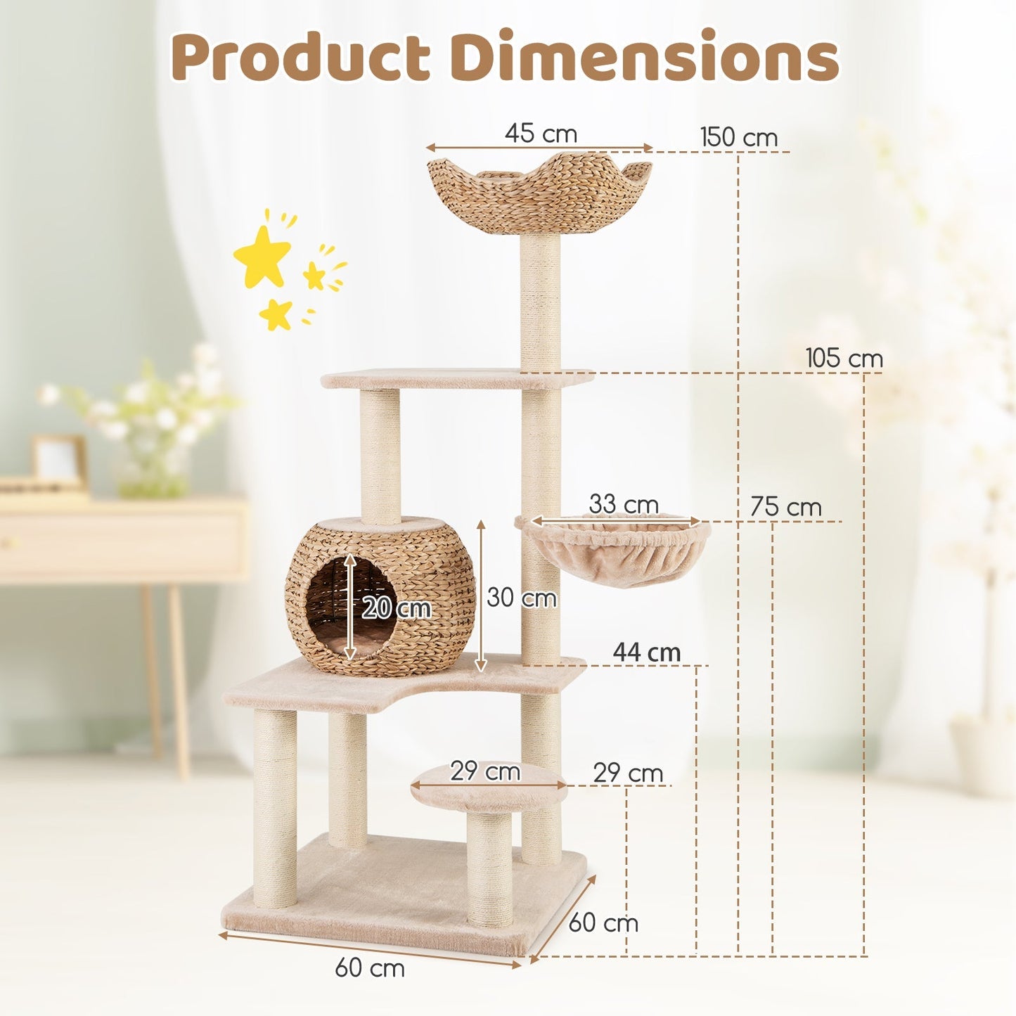 Multi-Level Cat Tree with Cattail Condo and Plush Perch-Beige