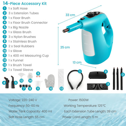 Multi-Surface Handheld Steam Cleaner with Safety Lock-Blue