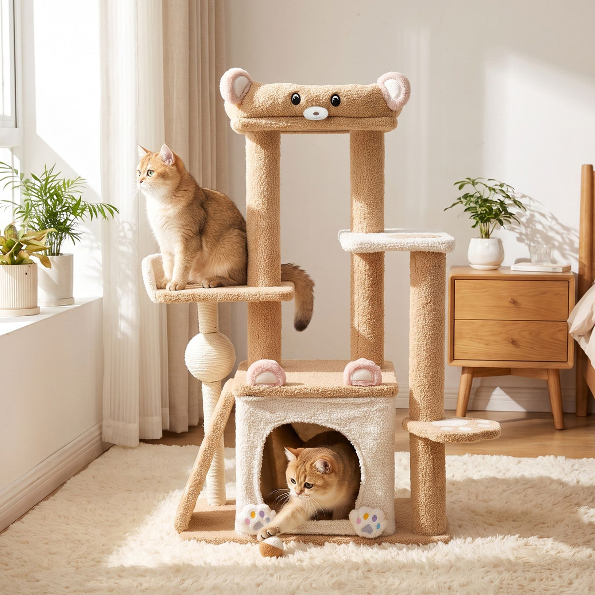 Multi-level Cat Tree with Sisal Scratching Posts Ball and Board for Indoor Kittens-Brown