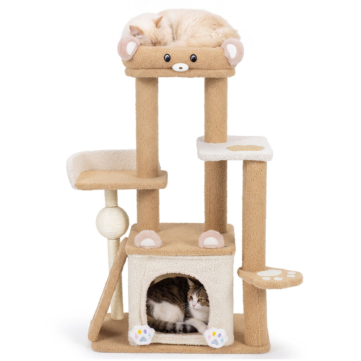Multi-level Cat Tree with Sisal Scratching Posts Ball and Board for Indoor Kittens-Brown