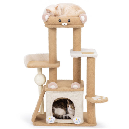 Multi-level Cat Tree with Sisal Scratching Posts Ball and Board for Indoor Kittens-Brown