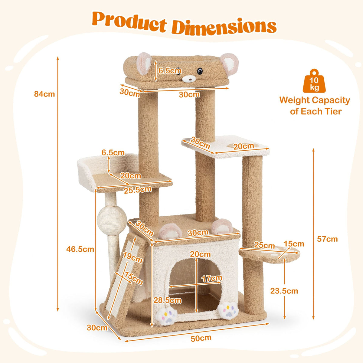 Multi-level Cat Tree with Sisal Scratching Posts Ball and Board for Indoor Kittens-Brown
