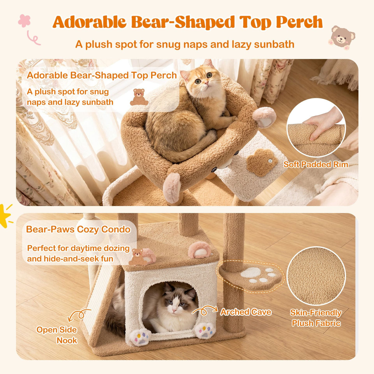Multi-level Cat Tree with Sisal Scratching Posts Ball and Board for Indoor Kittens-Brown