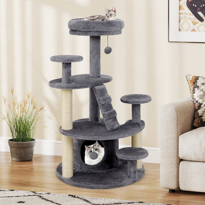 Multi-level Kitty Tower with Padded Perch and Scratching Posts-Grey