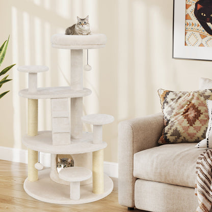 Multi-level Kitty Tower with Padded Perch and Scratching Posts-Beige