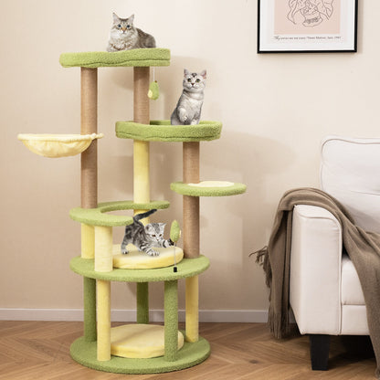 Multi-level Cat Tree with Wide Perch and Rotatable Basket-Green