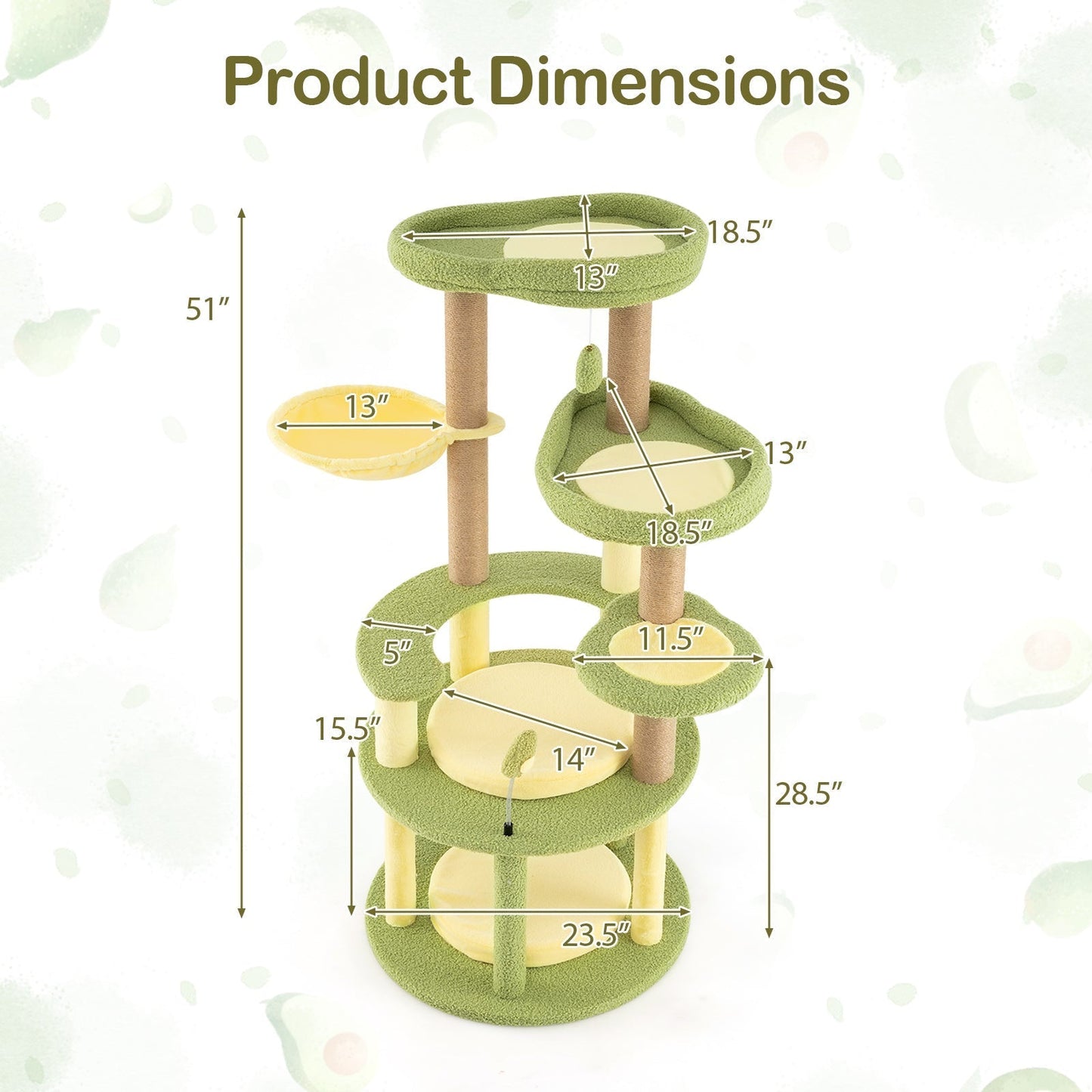 Multi-level Cat Tree with Wide Perch and Rotatable Basket-Green