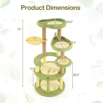 Multi-level Cat Tree with Wide Perch and Rotatable Basket-Green