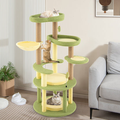 Multi-level Cat Tree with Wide Perch and Rotatable Basket-Green