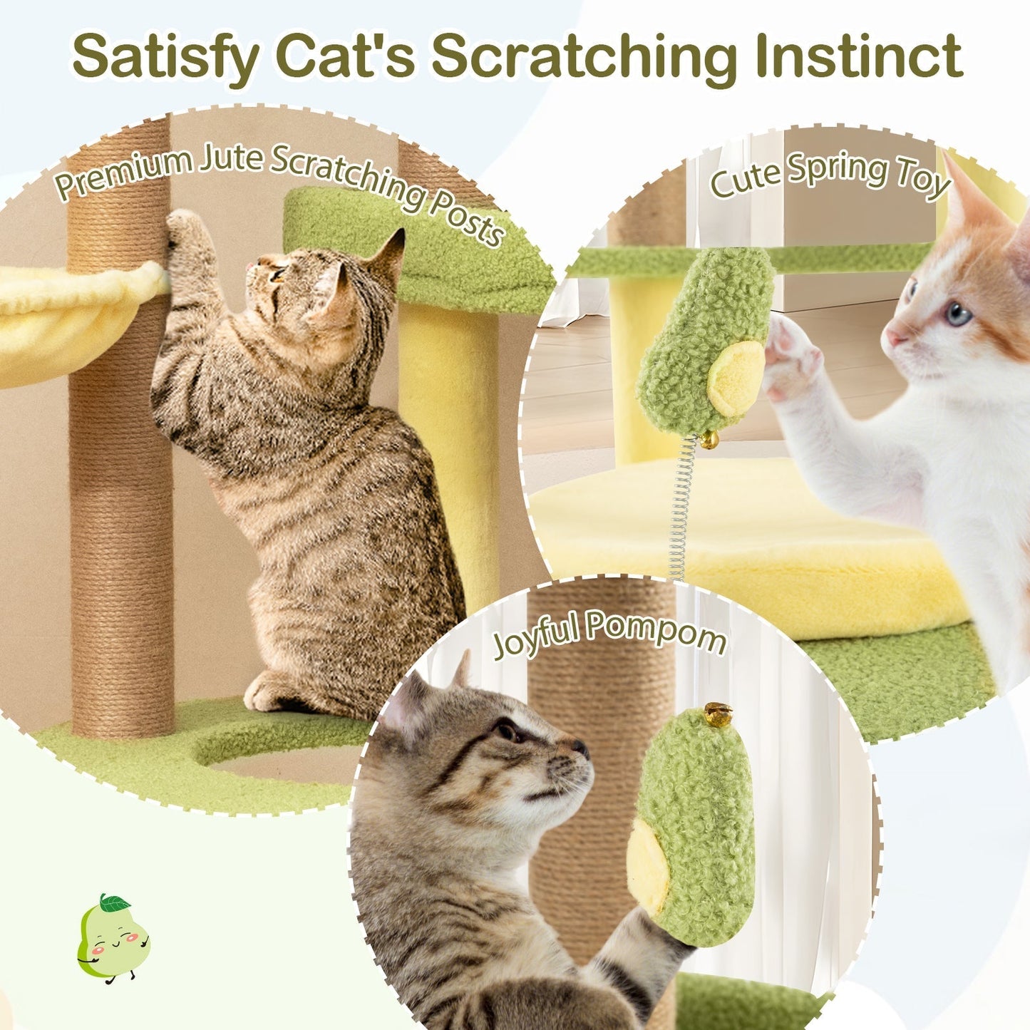 Multi-level Cat Tree with Wide Perch and Rotatable Basket-Green