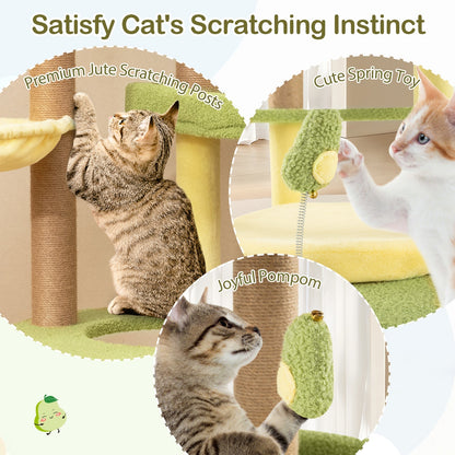Multi-level Cat Tree with Wide Perch and Rotatable Basket-Green