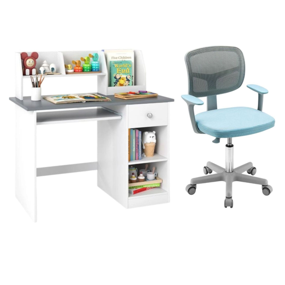 Multifunctional Student Desk and Height Adjustable Swivel Desk Chair
