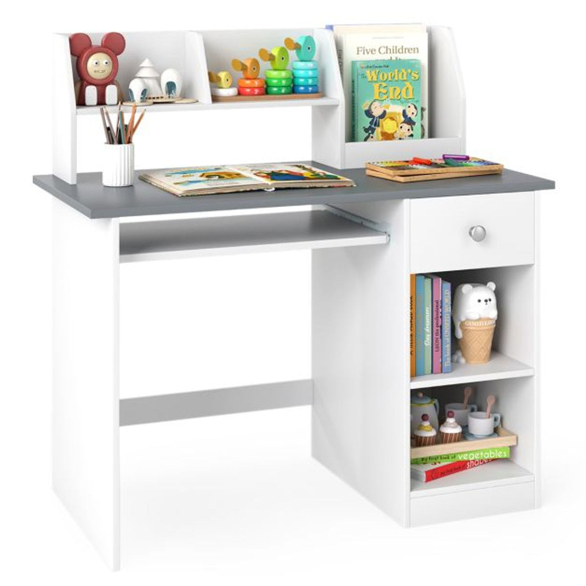 Multifunctional Student Desk and Height Adjustable Swivel Desk Chair