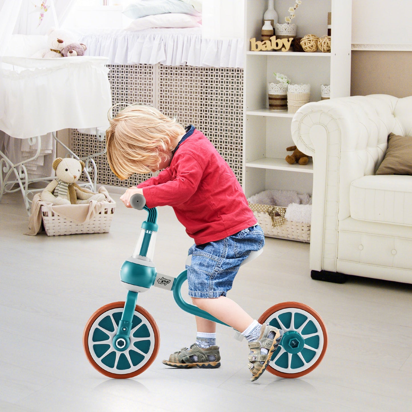4-in-1 Multifunctional Kids Training Balance Trike wih Adjustable Push Handle-Green