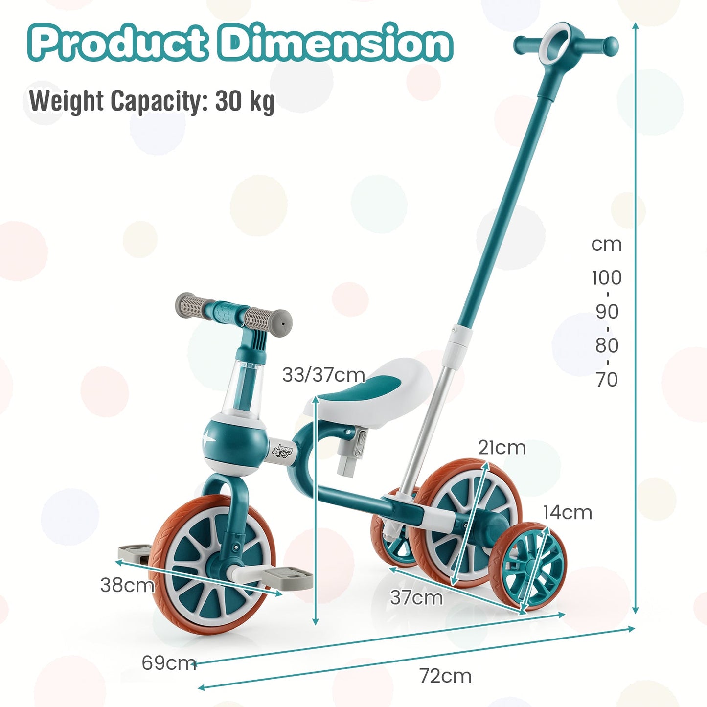 4-in-1 Multifunctional Kids Training Balance Trike wih Adjustable Push Handle-Green
