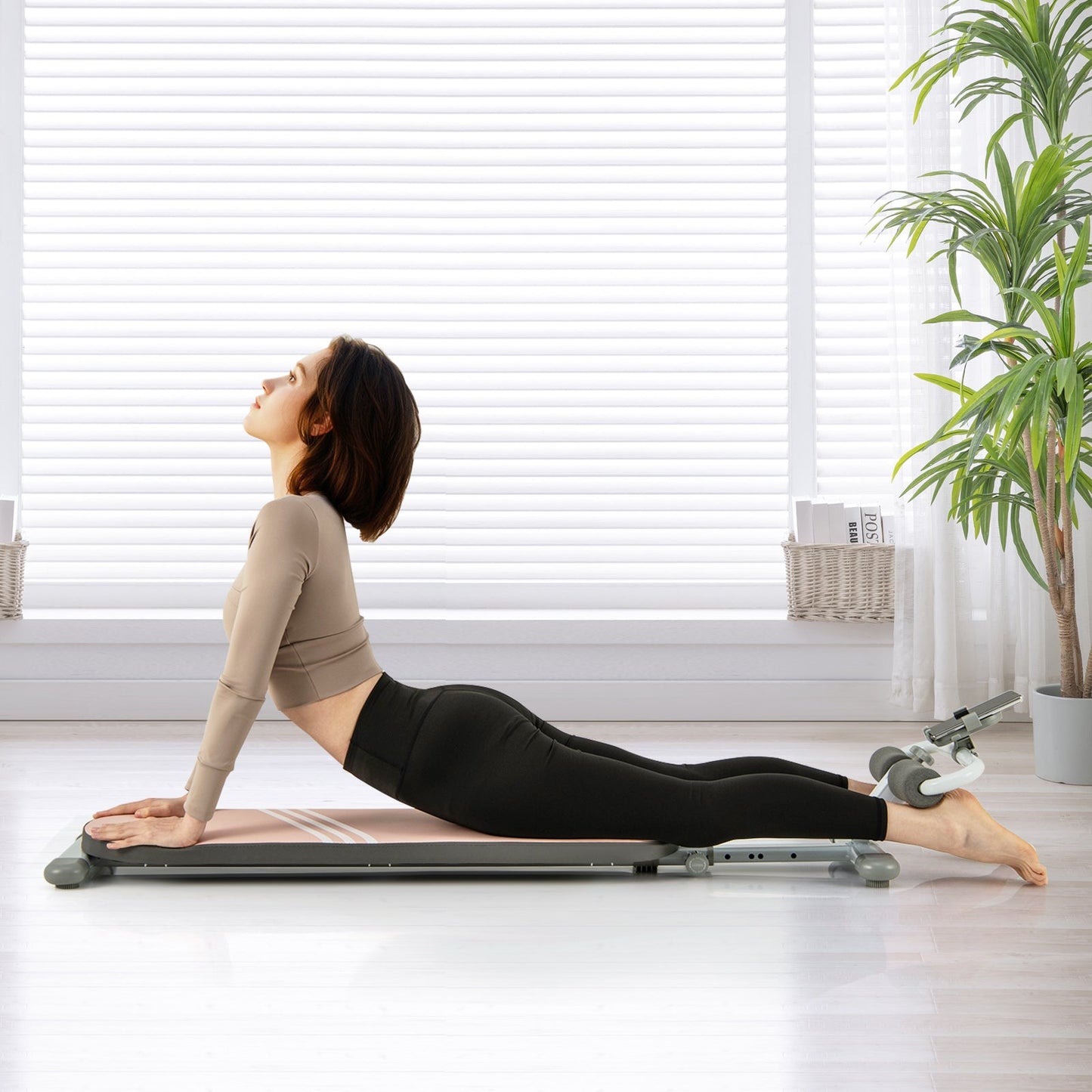 Multifunctional Sit Up Bench with 3 Gear Adjustable Angles and Length-Pink