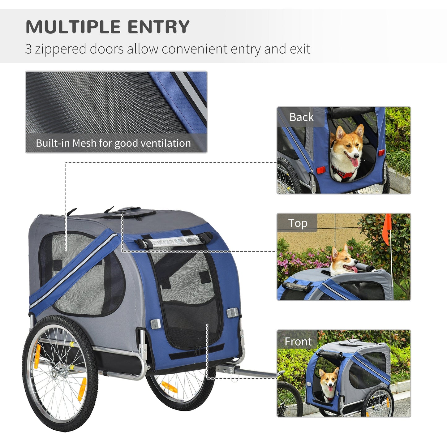 PawHut Dog Bike Trailer الحيوانات الأليفة دراجة مقطورة قابلة للطي الكلب القط الدراجة الناقل مع تعليق - الأزرق