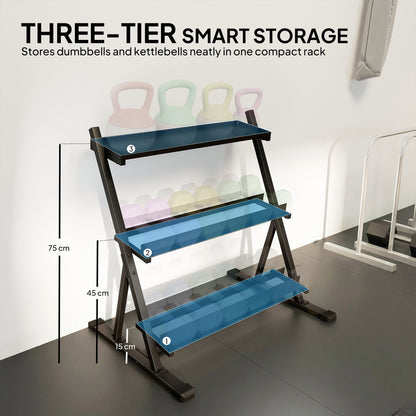 SPORTNOW 3-Tier Adjustable Dumbbell Rack, Heavy-Duty Weight Rack for Dumbbells, Kettlebells and Multiple Balls, Space-Saving Weight Storage Stand for Home Gym, 200 KG Capacity