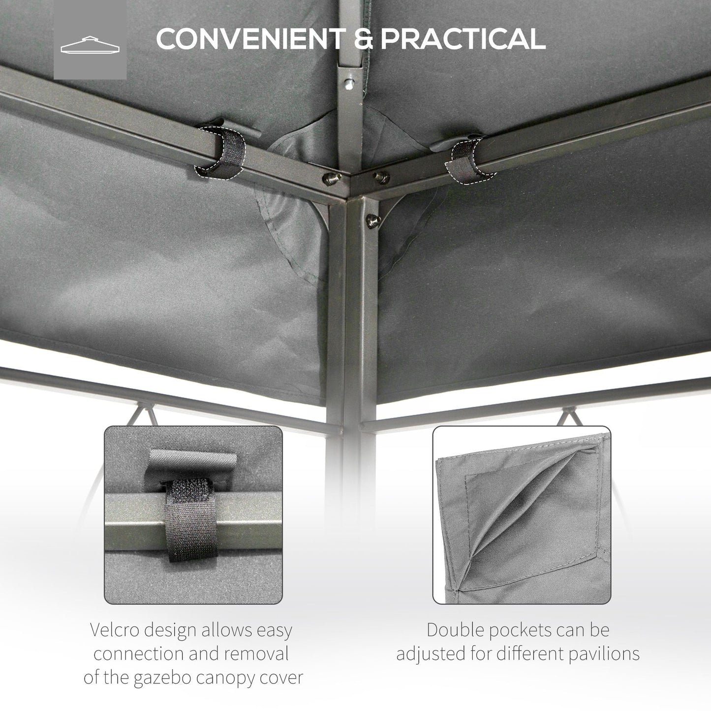 Outsunny 3x4m Gazebo Replacement Roof Canopy, 2 Tier Top UV Cover Garden Outdoor Awning Shelters, Light Grey (TOP ONLY)