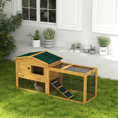 PawHut Wooden Rabbit Hutch with Outdoor Run Yellow