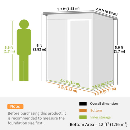 Outsunny 5x3 Storage Shed with Sliding Door and Sloped Roof for Garden, Light Grey