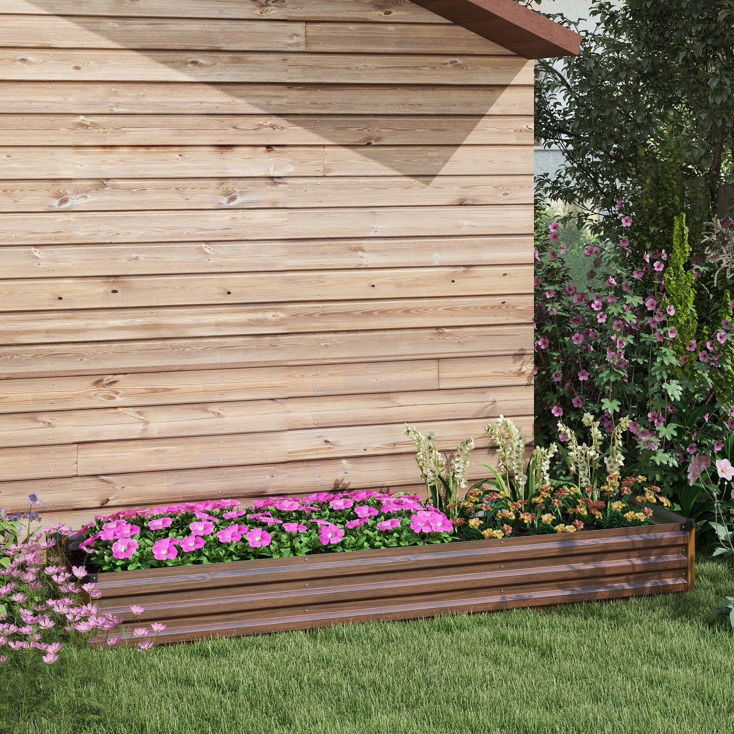 Outsunny 60 x 240cm Galvanised Steel Planter, with Open Bottom, Brown