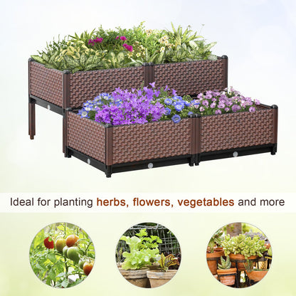 Outsunny Set of 4 Raised Garden Bed Elevated Planter Box with Self-Watering Design