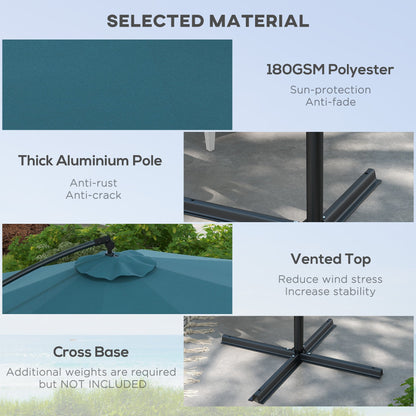 Parasol Outsunny 3m Offset Cantilever z podstawą krzyżową - niebieski