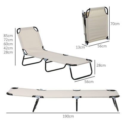 Outsunny Garden Sun Lounger, with Five-Position Back - Cream White