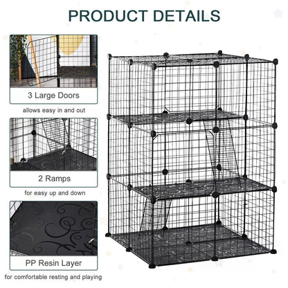 PawHut Pet Playpen DIY Small Animal Cage Enclosure Metal Wire Fence 39 Panels with 3 Doors 2 Ramps for Kitten Bunny Chinchilla Pet Mink Black