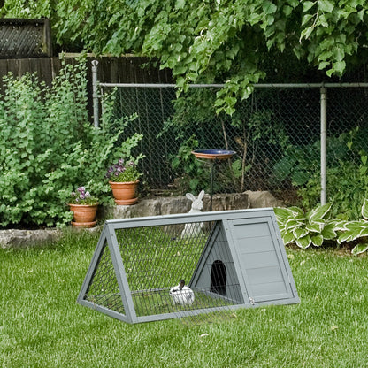 PawHut Wooden Rabbit Cage Small Animal Hutch w/ Outside Area - Grey