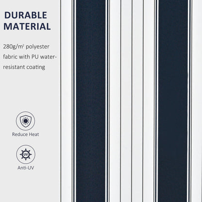 Outsunny Manual Retractable Awning, 3.5x2.5 m-Dark Blue/White Stripes