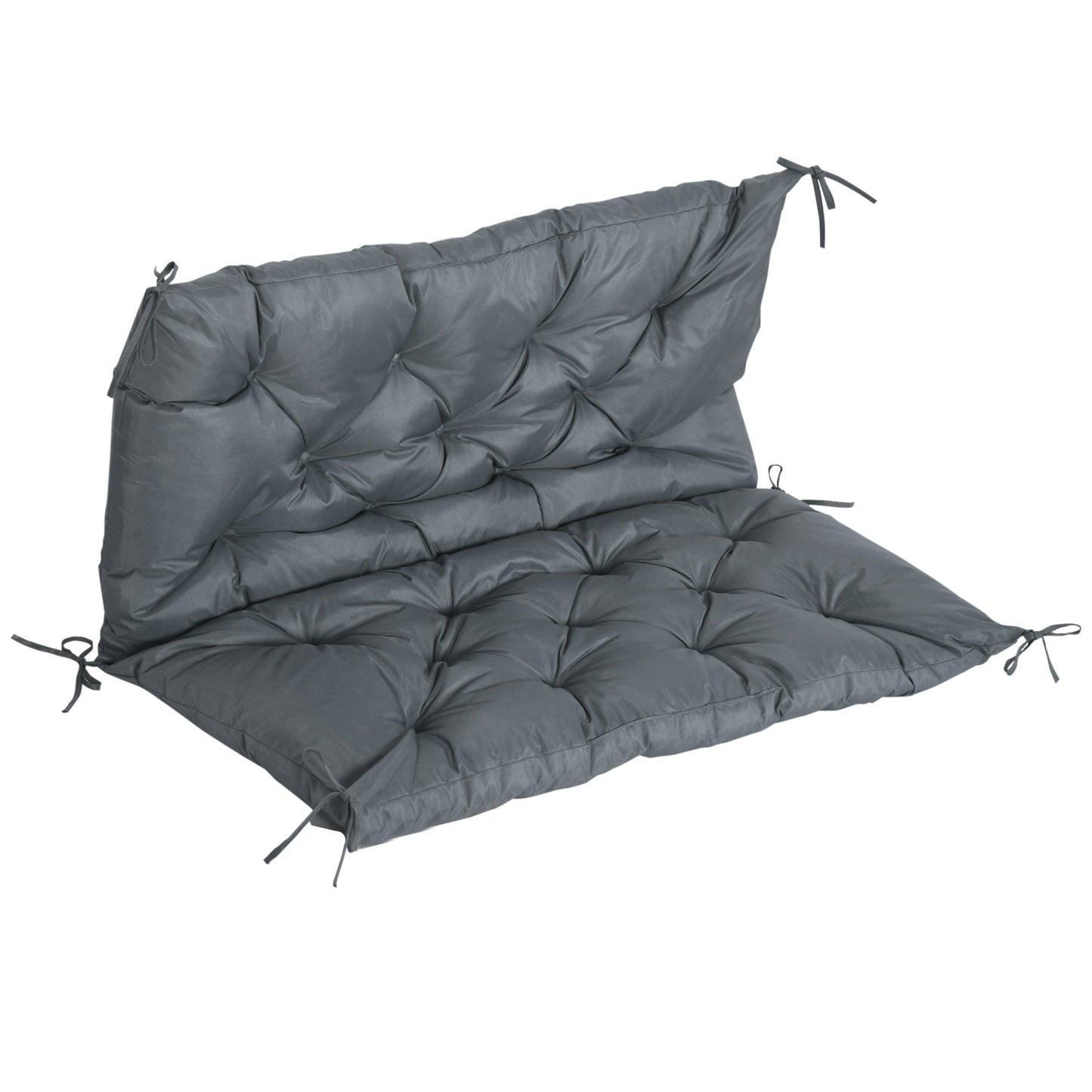 Outsunny 2 Seater Bench Cushion, Garden Chair Cushion with Back and Ties for Indoor and Outdoor Use, 98 x 100 cm, Dark Grey