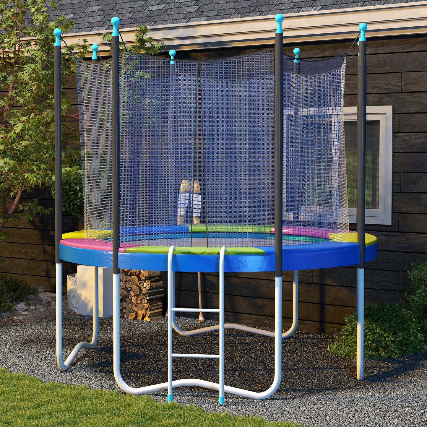 SPORTNOW 10FT Trampoline Spring Cover, Plastic Trampoline Pad Replacement with Elastic Cord, Waterproof, UV Resistant and Tear-Resistant, Multi-Colored