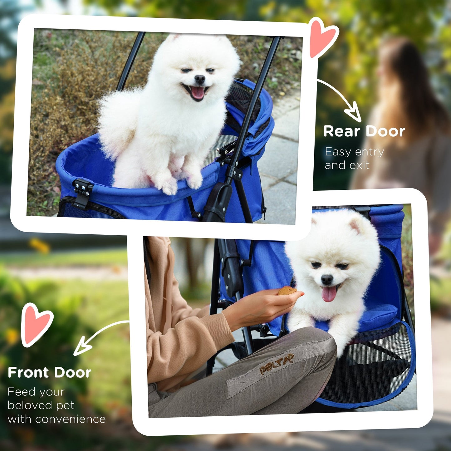 عربة أطفال قابلة للطي من PawHut Dog Pram للكلاب الصغيرة مع 4 عجلات ومقود أمان وحامل أكواب للكلاب الصغيرة، باللون الأزرق