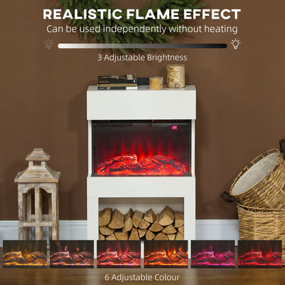 HOMCOM 19" Electric Fireplace with Surround, 3D Flame Effect, 6 Colours & 3 Brightness Levels, 1000W/2000W White Electric Fire and Mantel Reach up to 30ã¡ Space with Remote & Timer, 3 Sided View