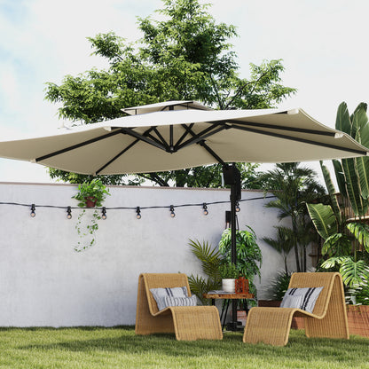 Outsunny 3.7 x 2.7 m Cantilever Parasol w/ 360√Ç¬∞ Rotation and Easy Tilt Adjustment, Aluminium Hanging Offset Outdoor Umbrella w/ Double Top and Cross Base, UPF50+ Hanging Sun Shade, Black