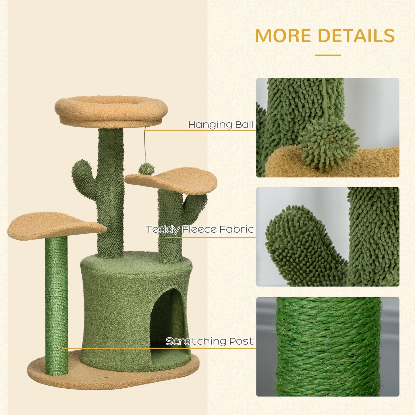 PawHut Multi Level Cat Tree, with Scratching Post, Toy Ball, Cat House, Bed - Green