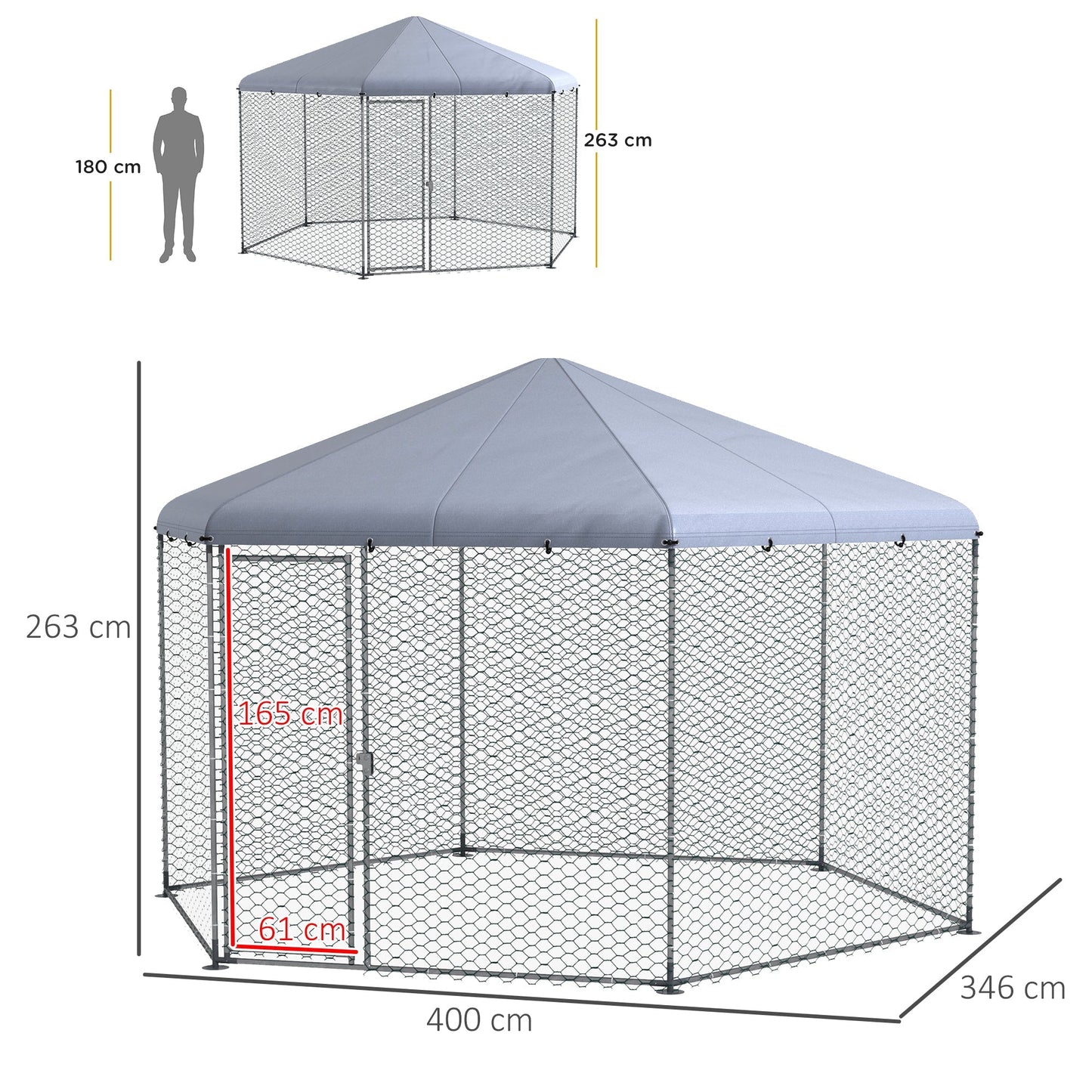 PawHut 4 x 3.5 x 2.6m Chicken Coop for 10-15 Chickens, Hens, Rabbits, Ducks, Outdoor Garden Chicken Run