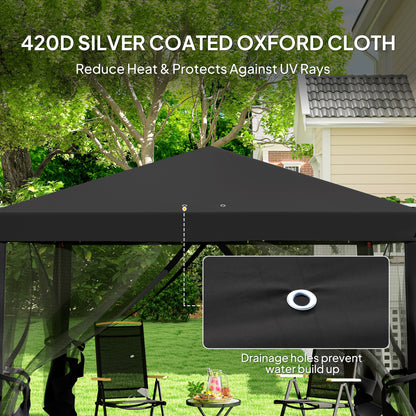 Outsunny 3 x 3√Ç m Pop Up Gazebo, 420D Baldachim ogrodowy z odpinaną siatką boczną, torba transportowa do ogrodu, patio, na zewnątrz, czarny