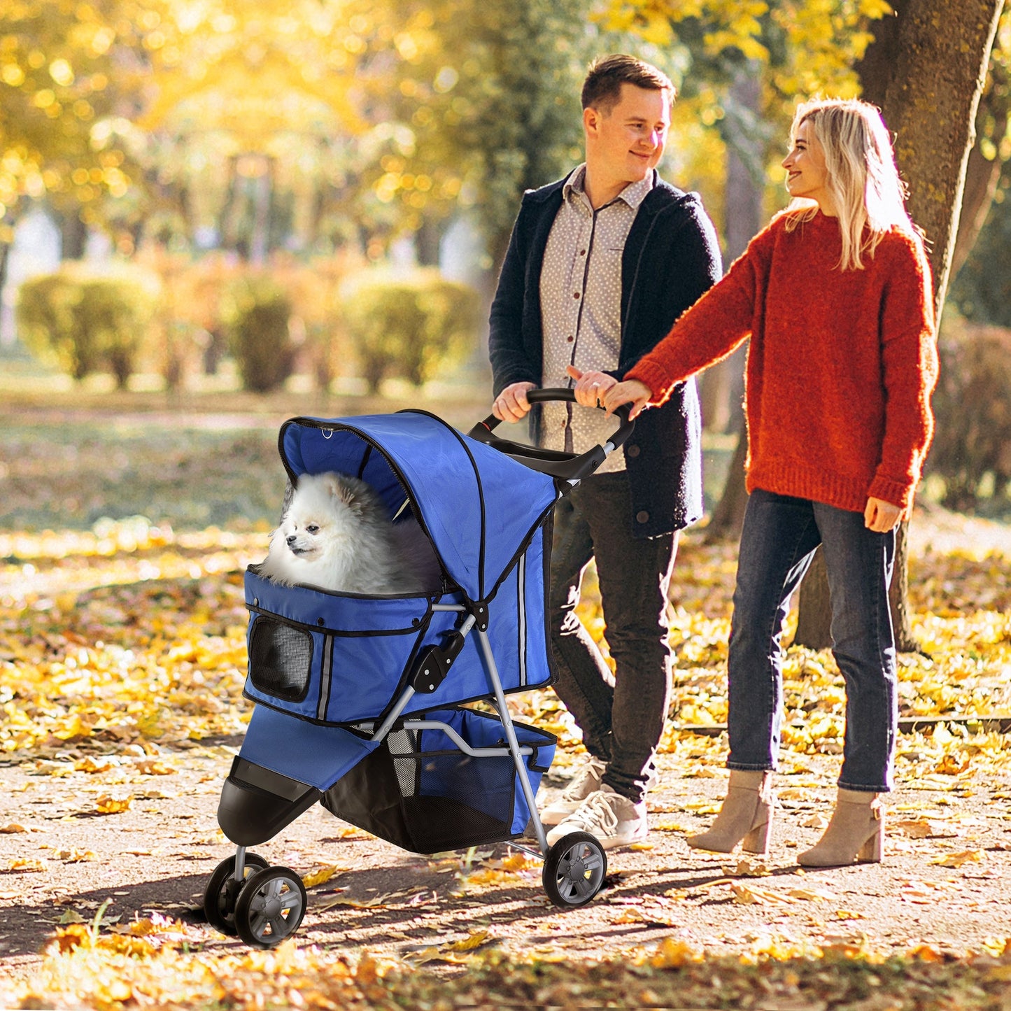 PawHut Dog Pram Pet Travel Stroller Dog Pushchair مع ثلاث عجلات - أزرق