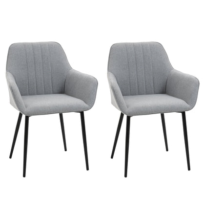 HOMCOM Dining Chairs Set of 2, Upholstered Linen Fabric Kitchen Chairs with Metal Legs for Living Room Dining Room, Light Grey