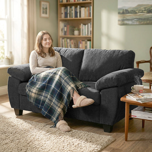 HOMCOM 2 Seater Sofa, 156cm Chenille Loveseat Sofa, Dark Grey