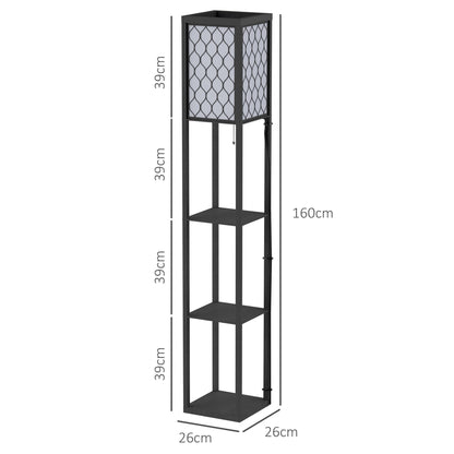 HOMCOM Shelf Floor Lamp Standing Lamp W/4-tier Wooden Open Shelves,26L x 26W x 160Hcm-Black/White