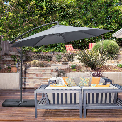 Outsunny 3(m) Parasol ogrodowy, parasol przeciwsłoneczny, bananowy, wspornik z korbą, podstawa krzyżowa, ciemnoszary