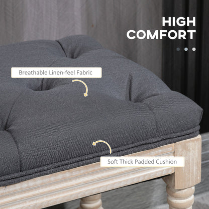 HOMCOM 2-Tier Bed End Bench, Vintage Stool, Wooden Window Seat with Storage Shelf, Button Tufted Upholstered Footstool for Living Room, Bedroom, Entryway, Grey